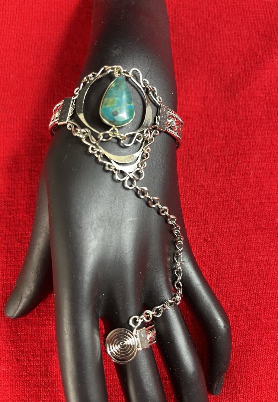 Slave Bracelet From Perú Handmade With Chrysocolla Teardrop Shape Stone